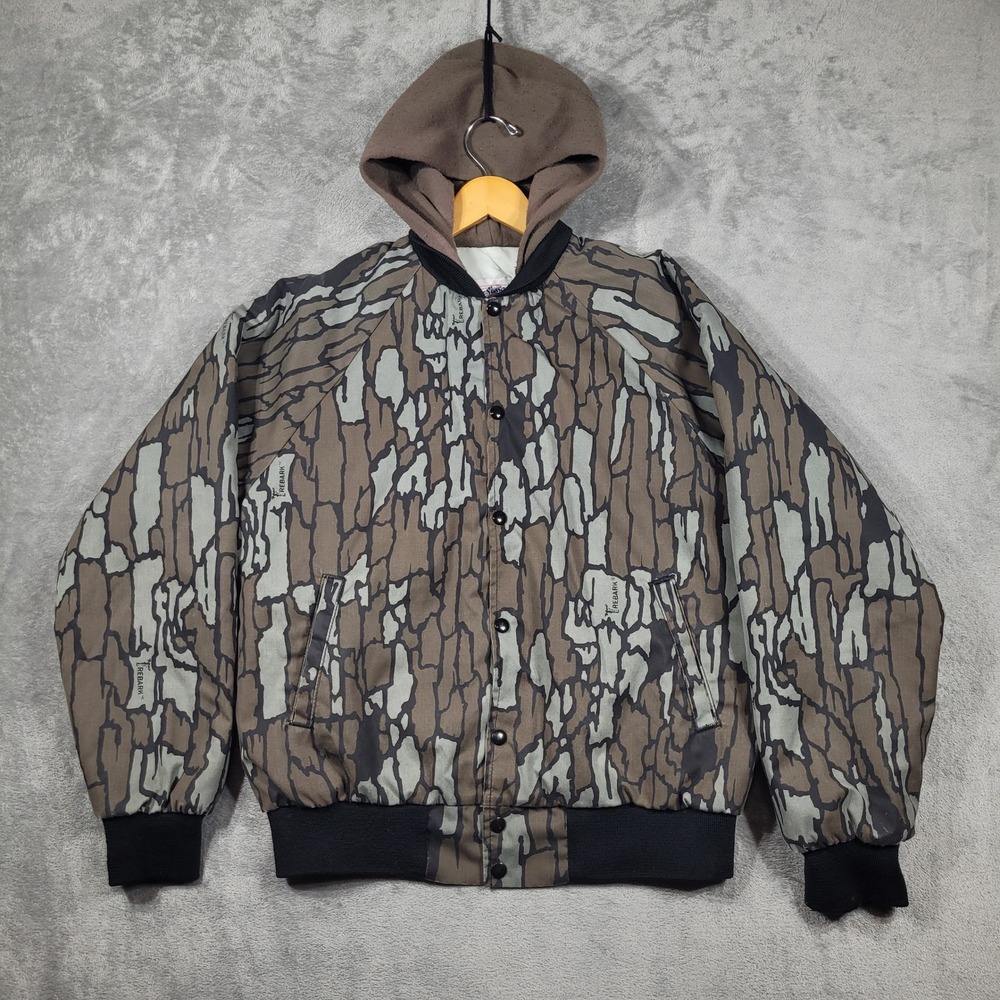 Vintage Four Seasons Jacket Mens Large Trebark Camo Thinsulate Hooded Bomber USA